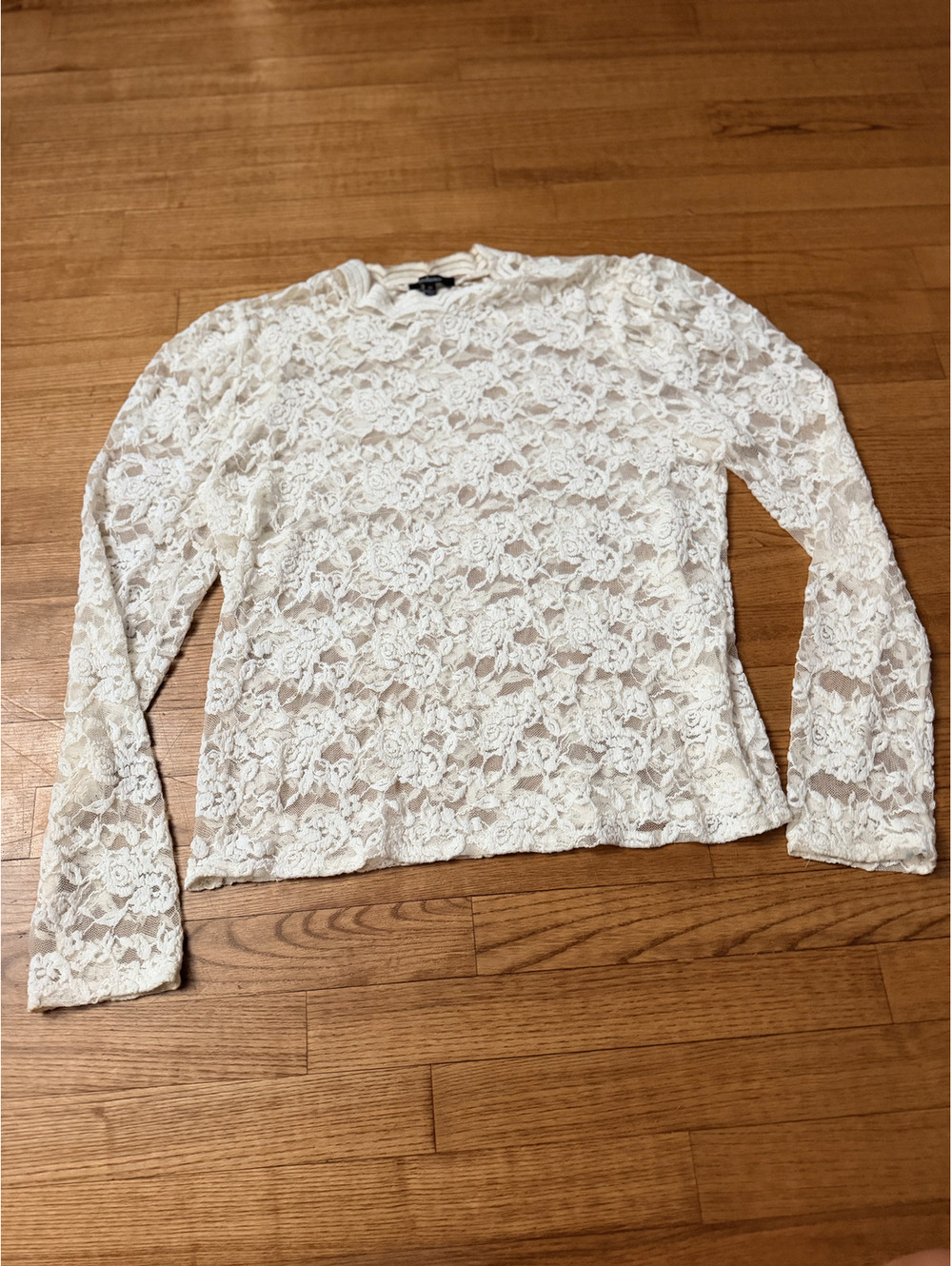 EUC Ambiance long sleeve Lace Mesh white/cream shirt 2XL or XXL - layering top!